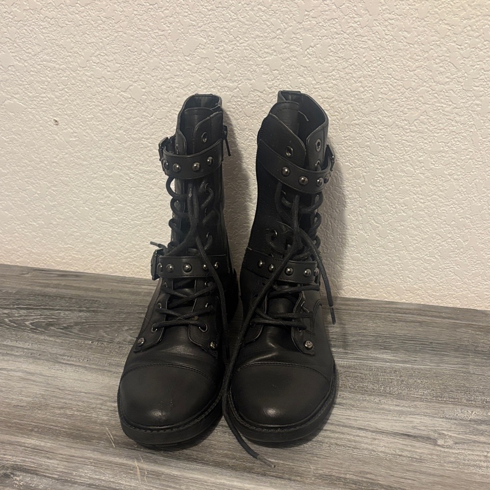 G by Guess Black Lace-Up Combat Boots